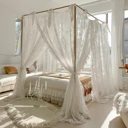 New Arrival Summer Princess Palace Mosquito Net with Frame Romantic Three-door White Lace Bed Curtain French Design Home Decor