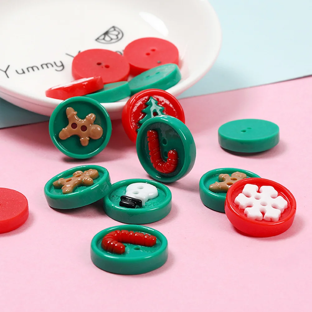 

50Pcs Christmas Resin Buttons Assorted Patterns Snowman Tree Snowflake Colorful Decorative Sewing Accessories for Holiday DIY
