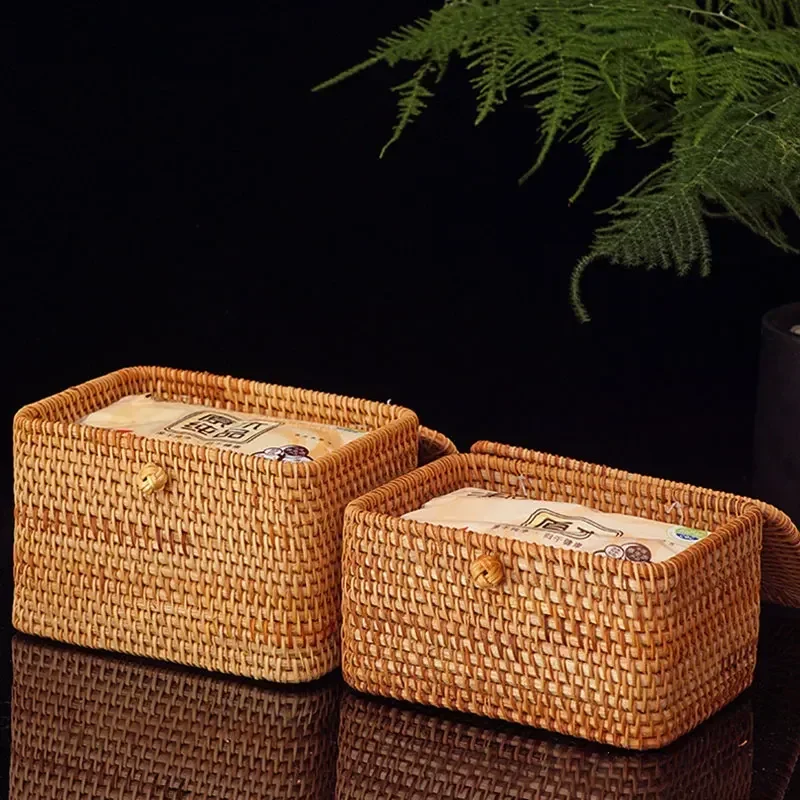 Handmade Rattan Tissue Box Household Napkin Storage Container Office Desktop Paper Towel Dispenser Barthroom Hotel Tissue Holder