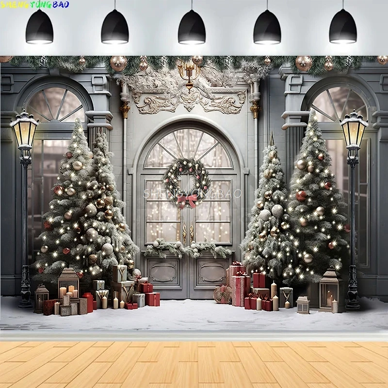 Christmas Day Pine Tree Gift Photography Backdrop Props Xmas Eve Party Decor Living Room Window Family New Year Background VC-04