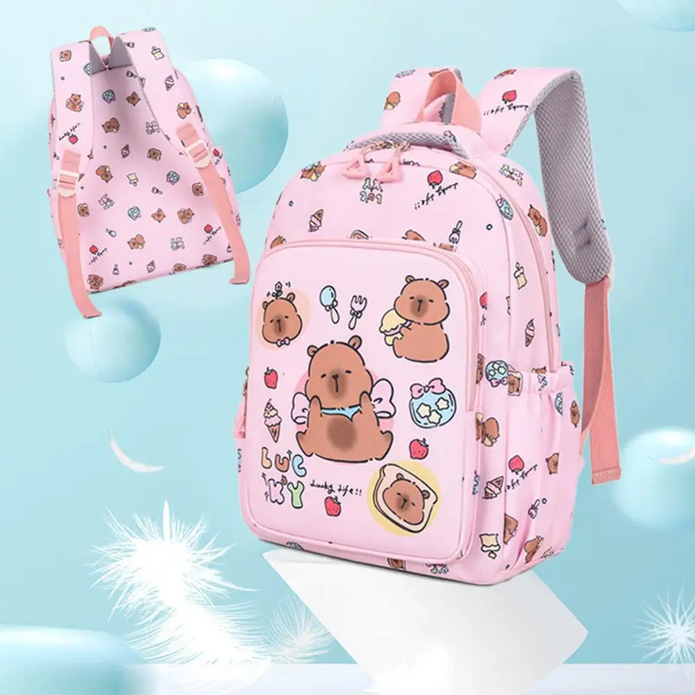 3Pcs/Set Kawaii Capybara Backpack Large Capacity Cartoon Teenager Fashion Nylon Lightweight Rucksack Set