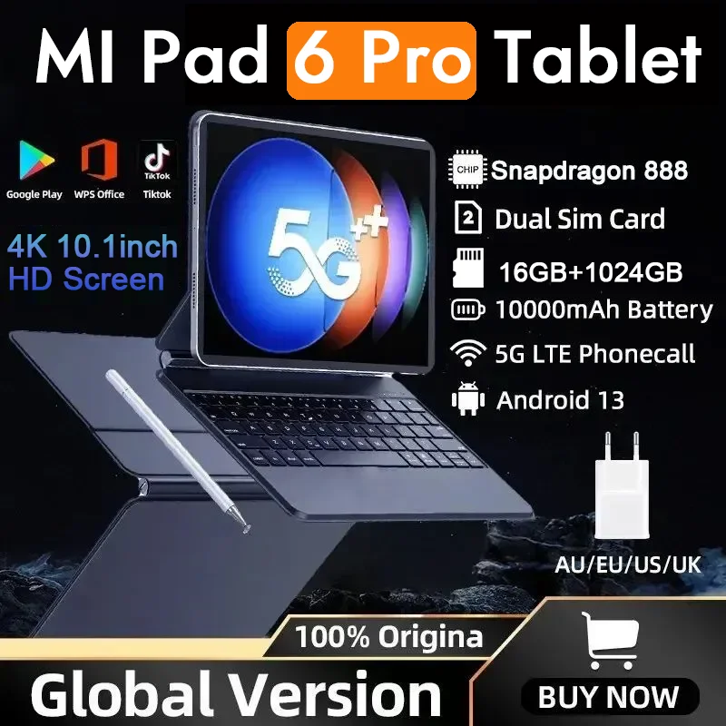 

2024 Pad 6 Pro Tablet Android 13 11Inch Snapdragon 888 IPS Display Tablet 16GB 1TB Tablets PC Global Version 5G WIFI Pad 6 Pro