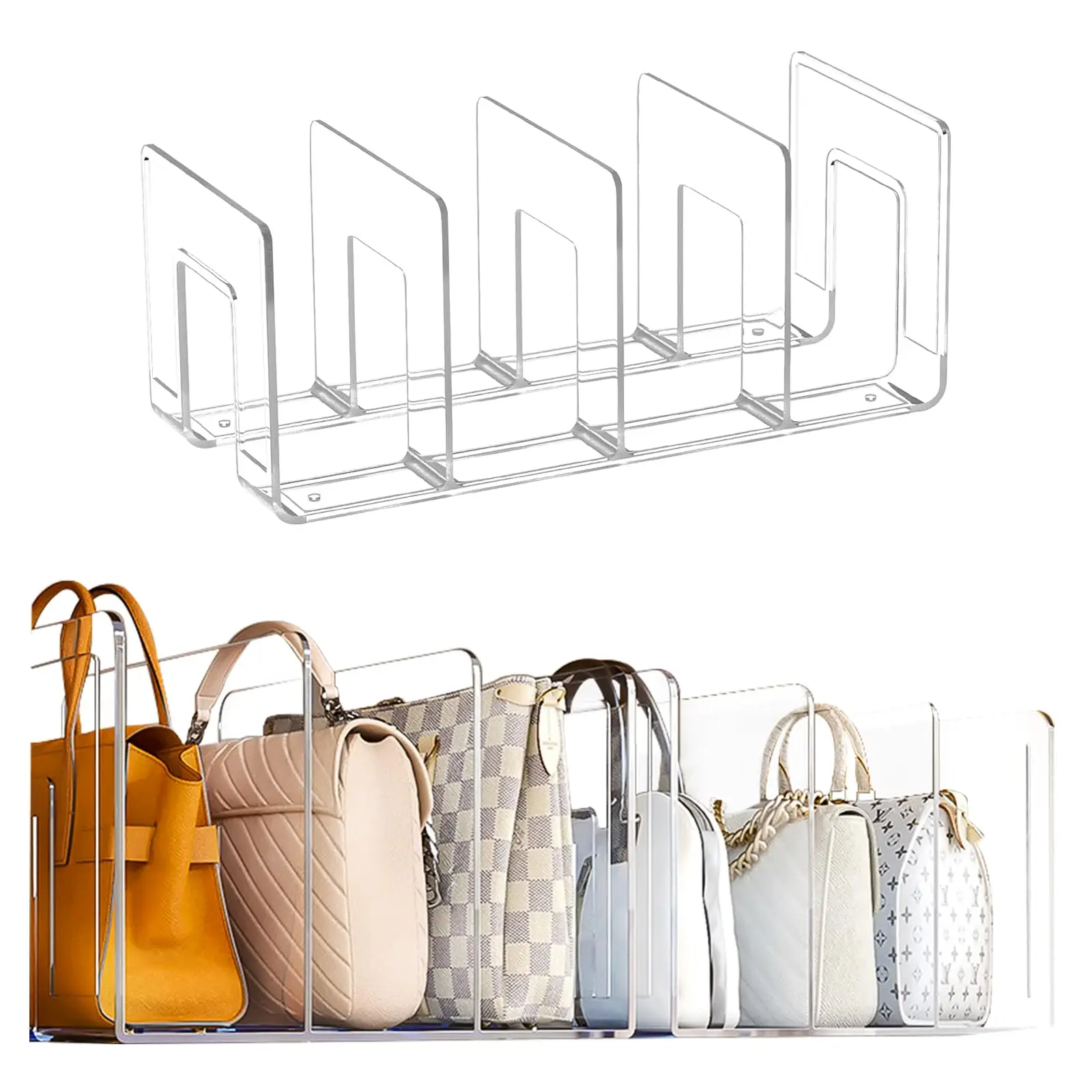 Clear Plastic Purse Handbag Organizer 4 Sections Bag Closet Shelf Divider Purse Display Stand Handbag Storage Organizer Holder