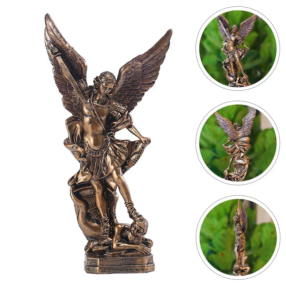 Statue Michael Archangel St Sculpture Figurines Religious Theangel Miguel Outdoor Tramples Bonze Catholic Garden Cast