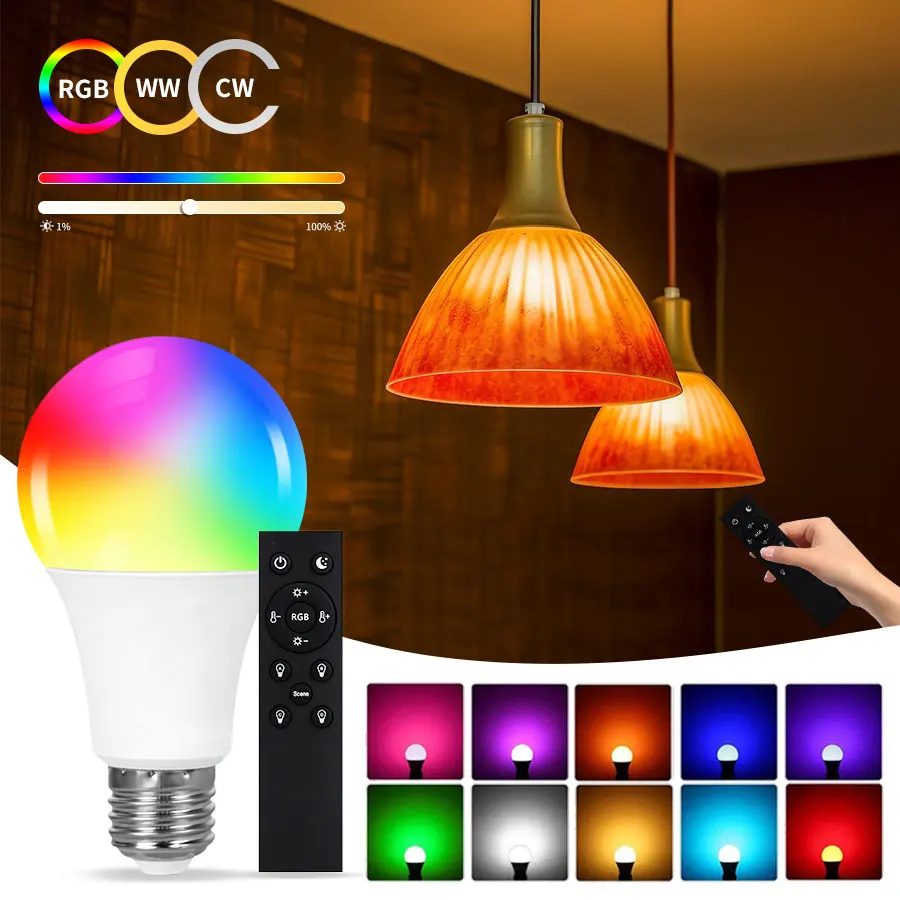 Tuya Bluetooth Smart Led Light Bulb E27 Dimmable Smart Bulb 9W RGB SmartLife APP Control Smart Lamp with Remote Led Lighting