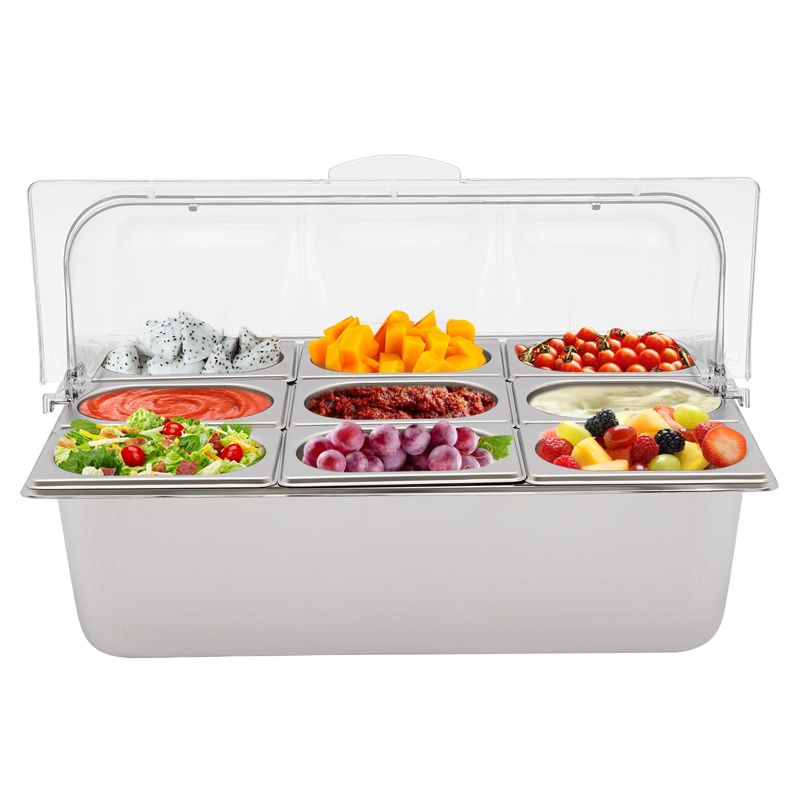 

Serving Container 9-Grid Food Serving Container Stainless Steel Fruit Container with Lid for Cafeteria Kitchen Party