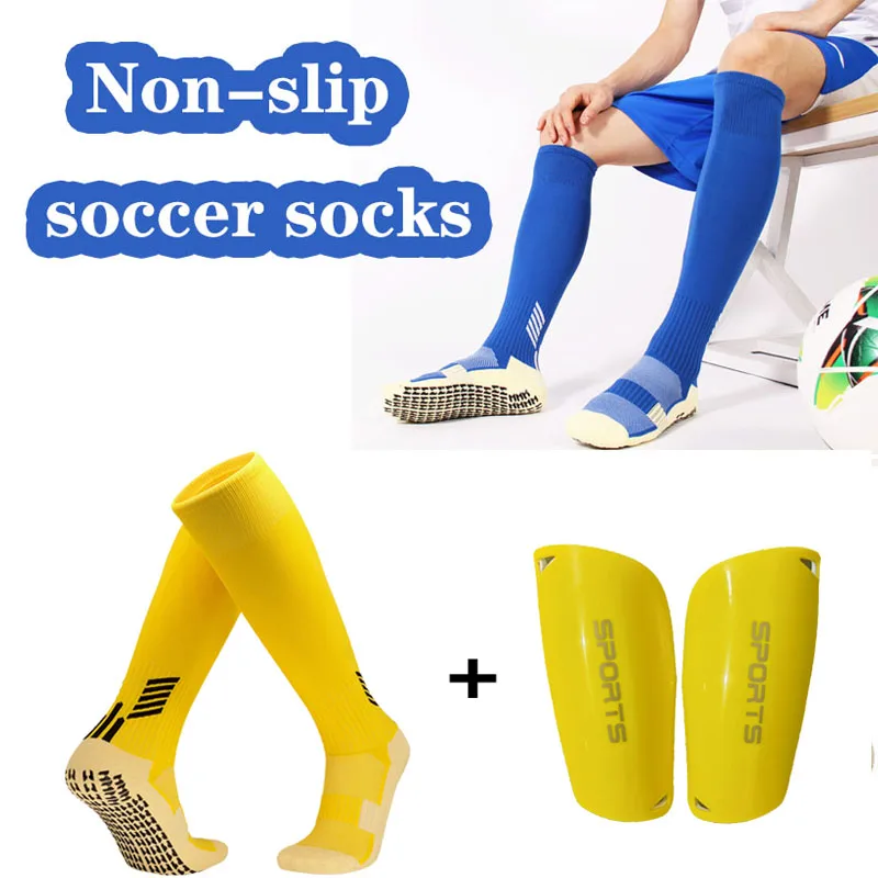 A Set Professional Non-Slip Football Socks Adults Youths Kids Long Tube Sports Socks Soccer Shin Pads Sports Protective Gear