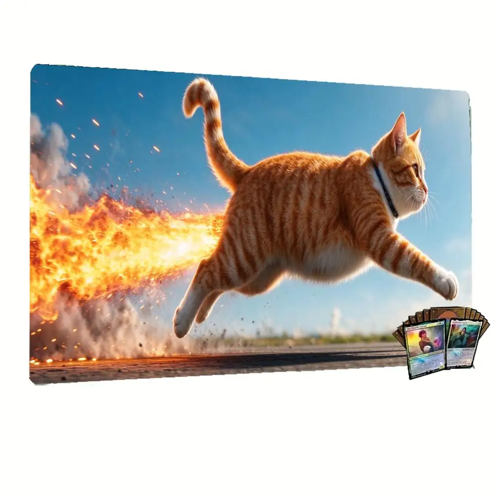 Gaming Playmat Dynamic Jumping Orange  With Fire Trail Art Print Non‑Slip Rubber Large Desk Mouse Keyboard Mat