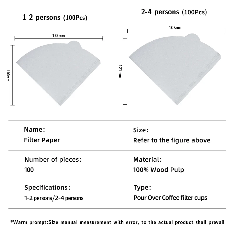 Carta da filtro per caffè a forma di V 60 Stand monouso versare sopra filtri a cono fiber di bambù naturali 100 pezzi per la produzione di caffè