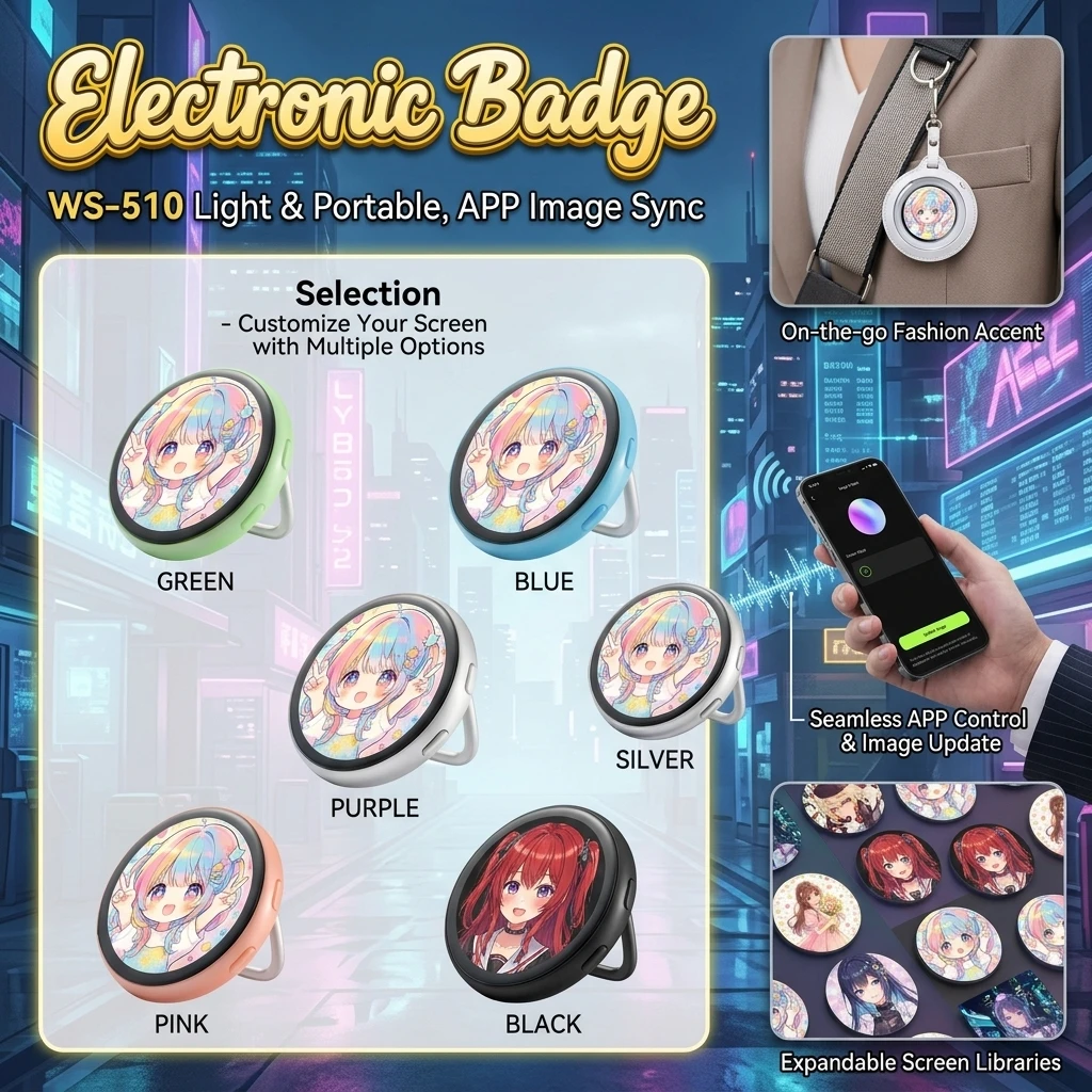 Fashion Play Touch Screen Dynamic Badge Magnetic Suction Anime Electronic Bar Periphery for E-BadgeAI New Style