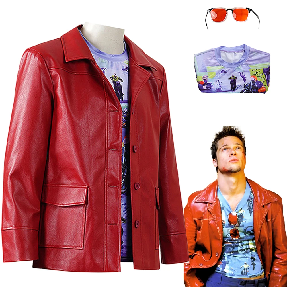 فانتازيا قتال نادي تايلر دوردن تأثيري سترة حمراء نظارات 1999 فيلم Disfraz زي الكبار الرجال هالوين كرنفال حفلة القماش #1