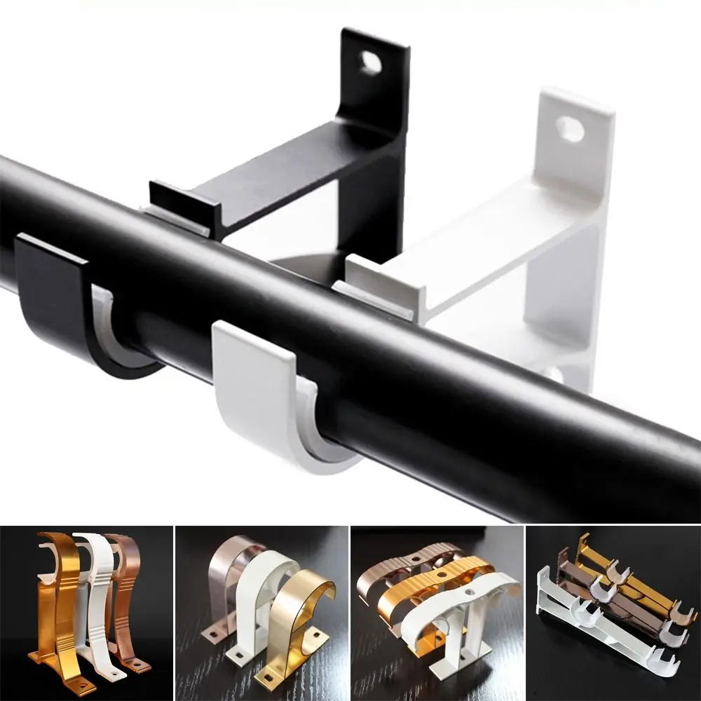 1Pcs Fixing Clip Curtain Rod Bracket Single Double Hang Aluminum Alloy Hanger Hook Furniture Hardware Crossbar Rod Support Clamp