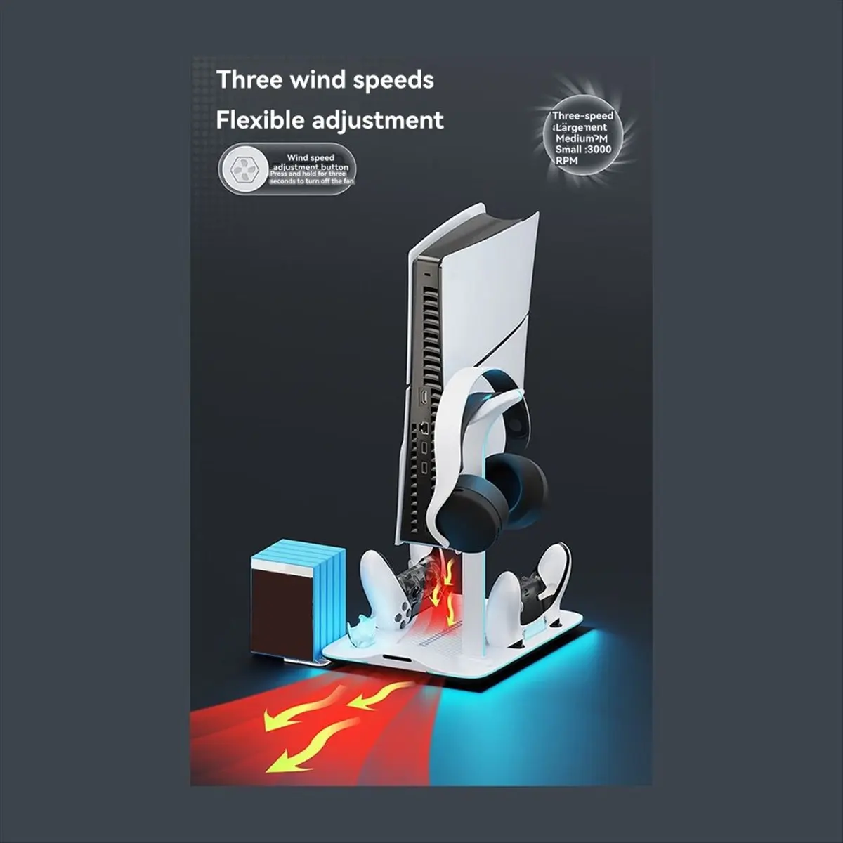 

Cooling Stand for Slim / Pro Models Controller Charging Station with 7 RGB Light for Slim Console Disc & Digital