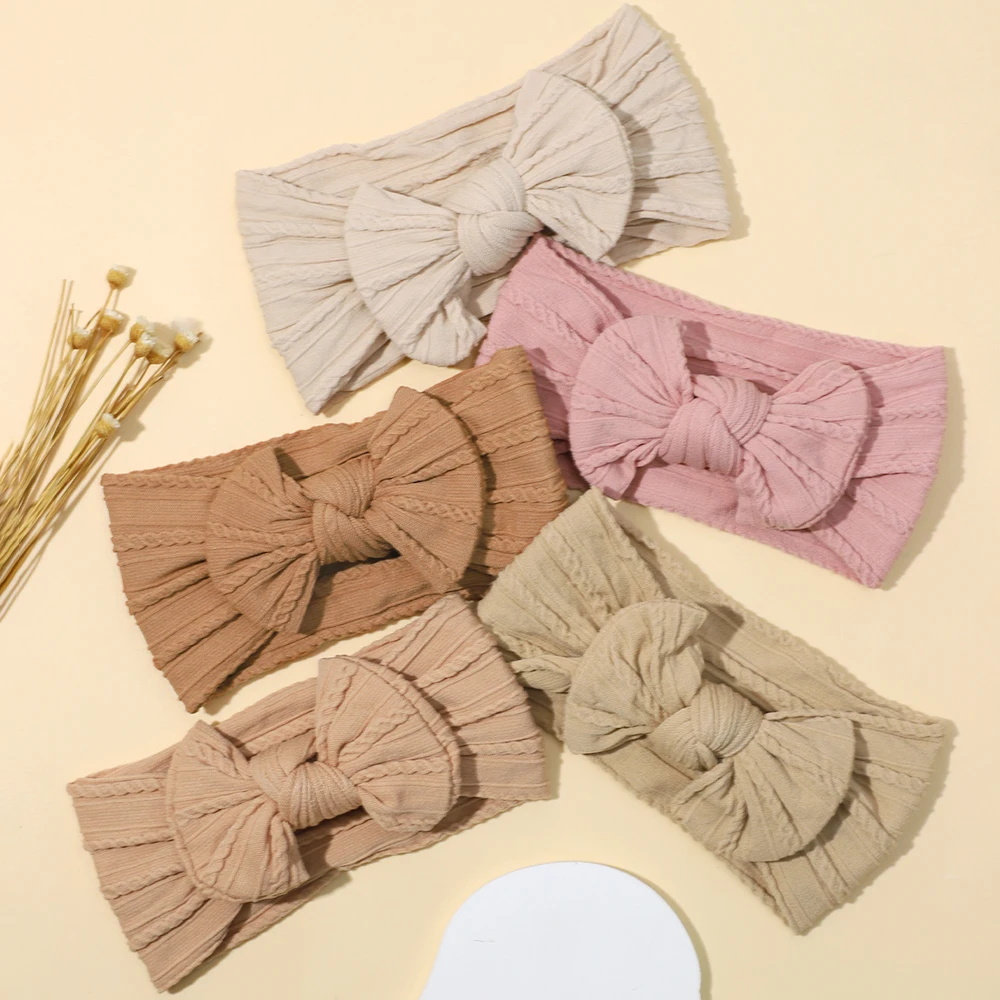 5Pcs/Set Baby Headband Cable Knit Bow Baby Girl Hair Bands For Newborn Infant Turban Soft Elastic Headwear Baby Hair Accessories