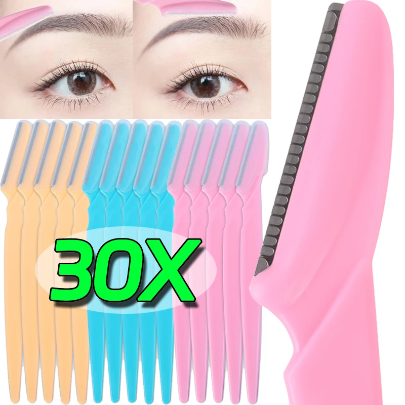 30pcs Eyebrow Trimmer Blade Shaver Portable Face Razor Eyes Brow Scraper Hair Removal Cutters Brows Shaping Knife Woman Makeup