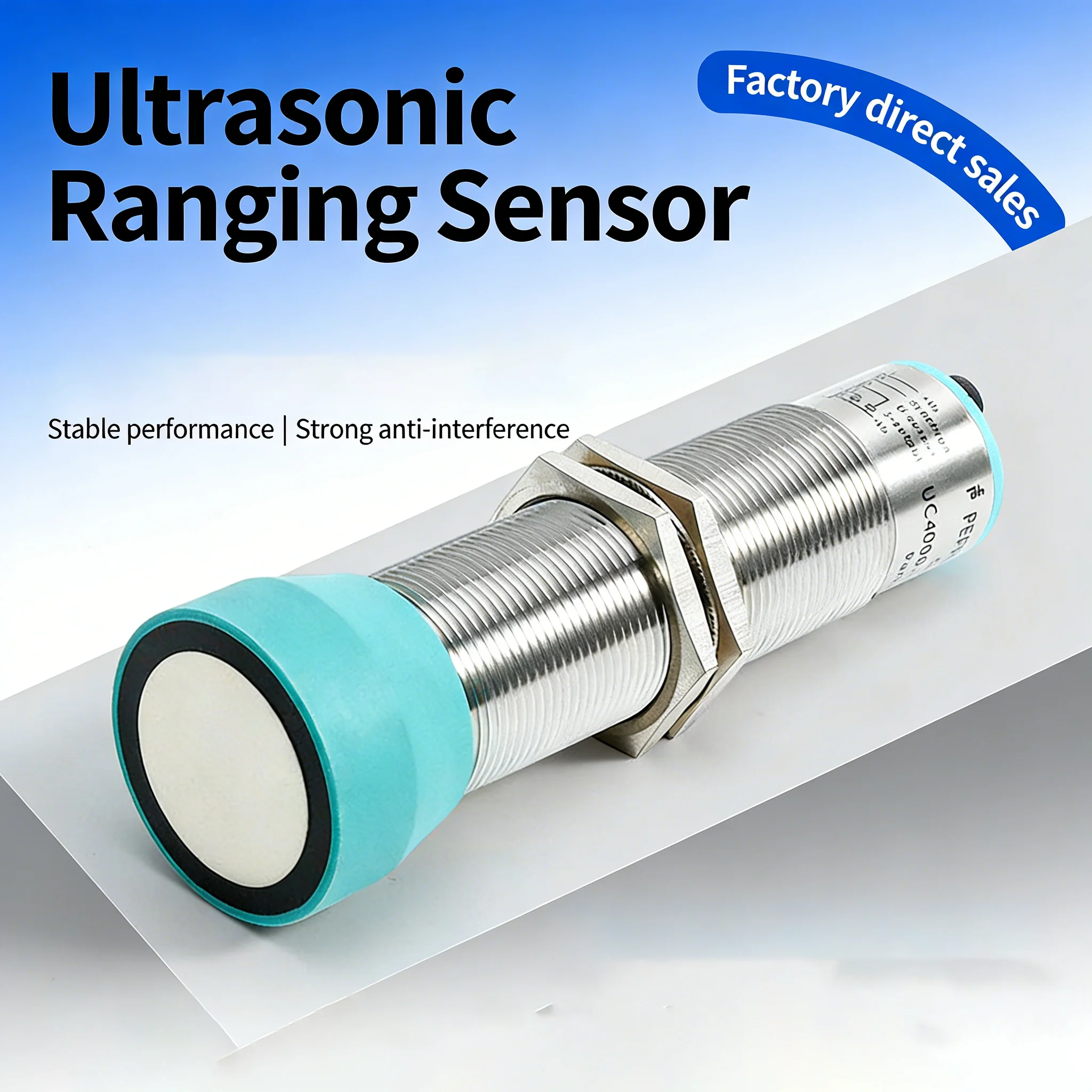 M18 Ultrasonic Ranging Level Sensor 500mm Blind 30mm Material Level with Inductive Proximity Switch Analog Output for Industrial
