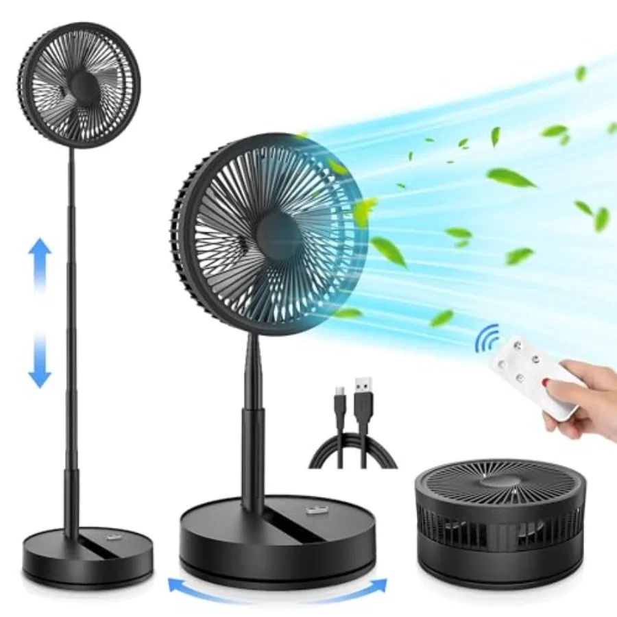 

Portable Foldable Rechargeable Oscillating Fan - 8.6" 7200mah Battery Operated USB C Small Fan Remote Quiet Table Desk Fan Fold
