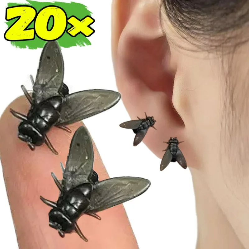 2/20Pcs Creative Flies Studs Earrings for Women Men Abstract Personalized Funny Mini Fly Earrings Insects Earrings Jewelry
