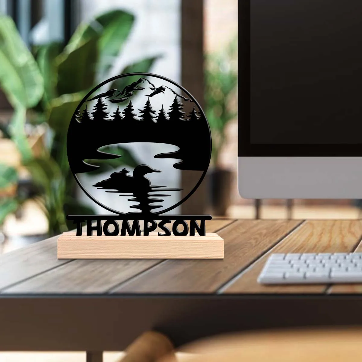 1pc Desktop Metal Ornaments Customizable Name Equipped with Wooden Base Desk Ornaments for Study Rooms,Bedrooms,and Offices