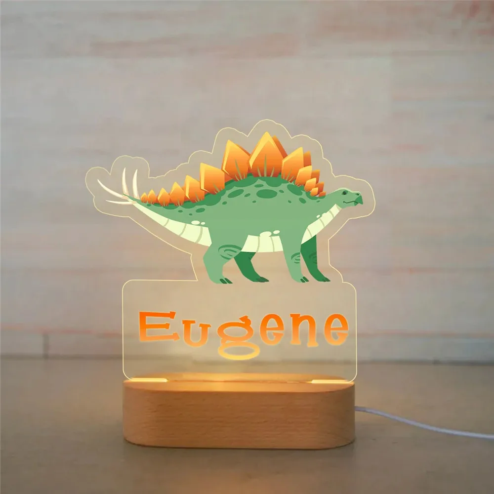 Custom Name Dinosaur/Turtle LED USB Night Light Personalized Cartoon Acrylic Lamp for Baby Boys Kids Children Home Decoration