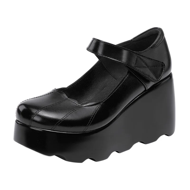 2025 Neu! Wasserdichte Einzelschuhe mit hohem Keilabsatz für Damen | Runde Zehen Magic Tape Flatform Bequeme Mutterschuhe