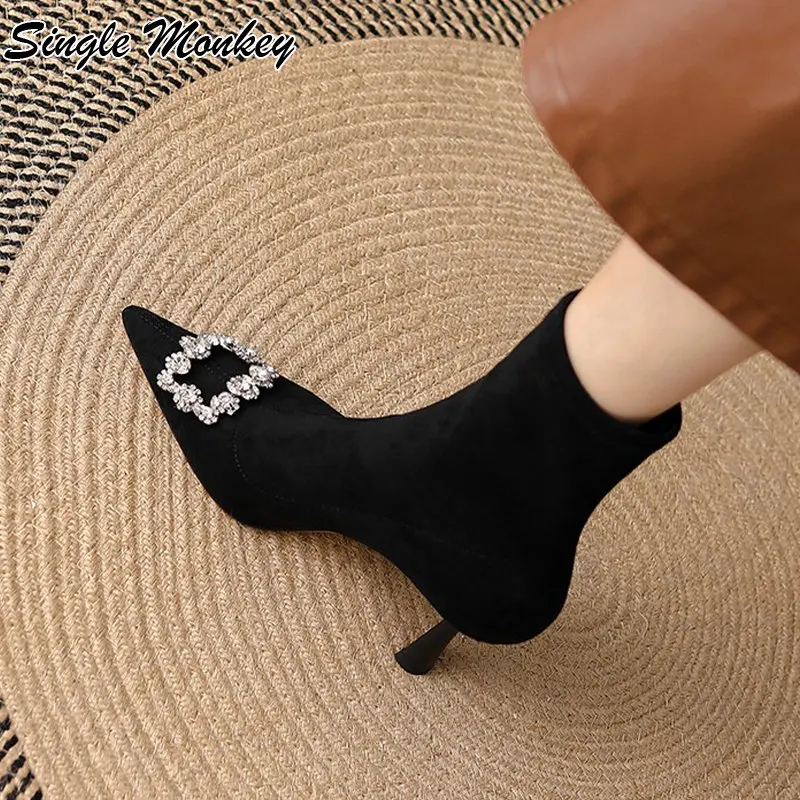 High Heels Crystal Suede Sexy Chelsea Boots Women Shoes 2024 Winter New Designer Fashion Ankle Boots Party Dress Ladies Zapatos