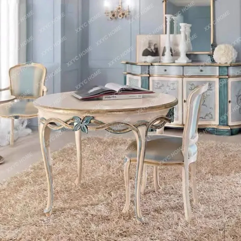 

Обеденный стул из массива дерева с резным подлокотником, журнальный столик с закругленными углами, простой современный домашний чайный столик для маленькой квартиры