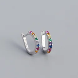 Pendientes de arcoíris minimalistas para mujer, aretes pequeños geométricos de circonita Multicolor, joyería fina a la moda, novedad