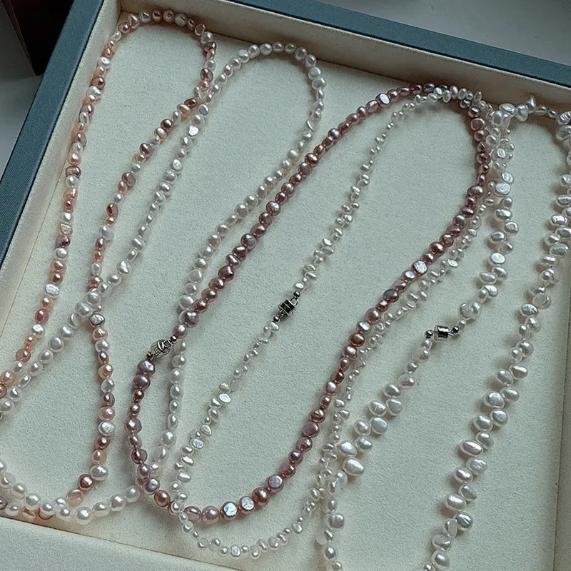 

Minar High Quality Mix Color Irregular Baroque Freshwater Pearl Beaded Necklace for Women Silver Plated Magnet Strand Chokers