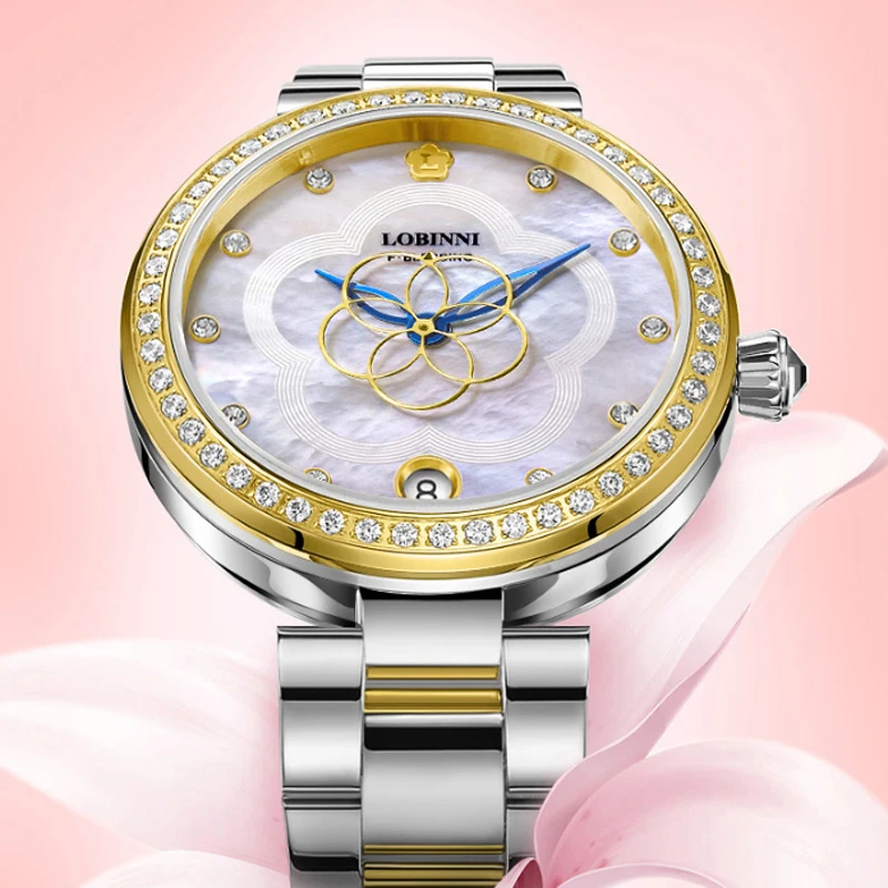 

LOBINNI Switzerland Women's Luxury Watch Japan MIYOTA Mechanical Automatic Sapphire Diamond Waterproof Auto Date Clock L2008L