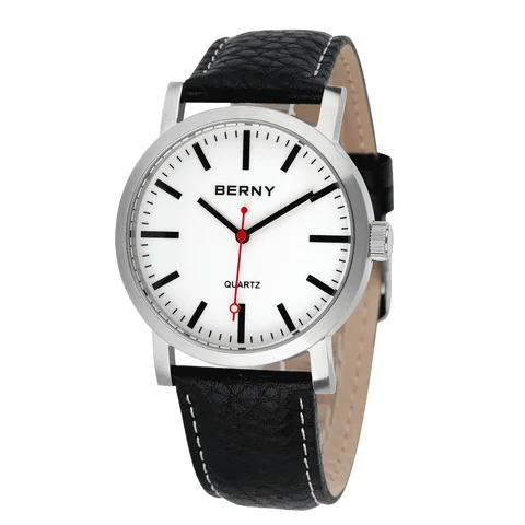 BERNY Men Trackway Watch Quartz Clock Male Leather Strap Fashion Trackroad Wristwatch Waterproof Mens Watches Top Brand Luxury