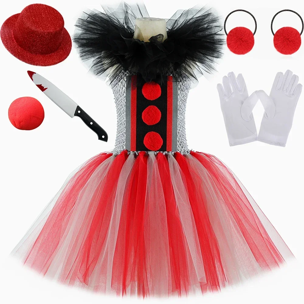 Trajes assustadores do Dia das Bruxas do palhaço para meninas, roupa de vestido tutu, palhaços assustadores, vestidos de carnaval infantil, 1-12t