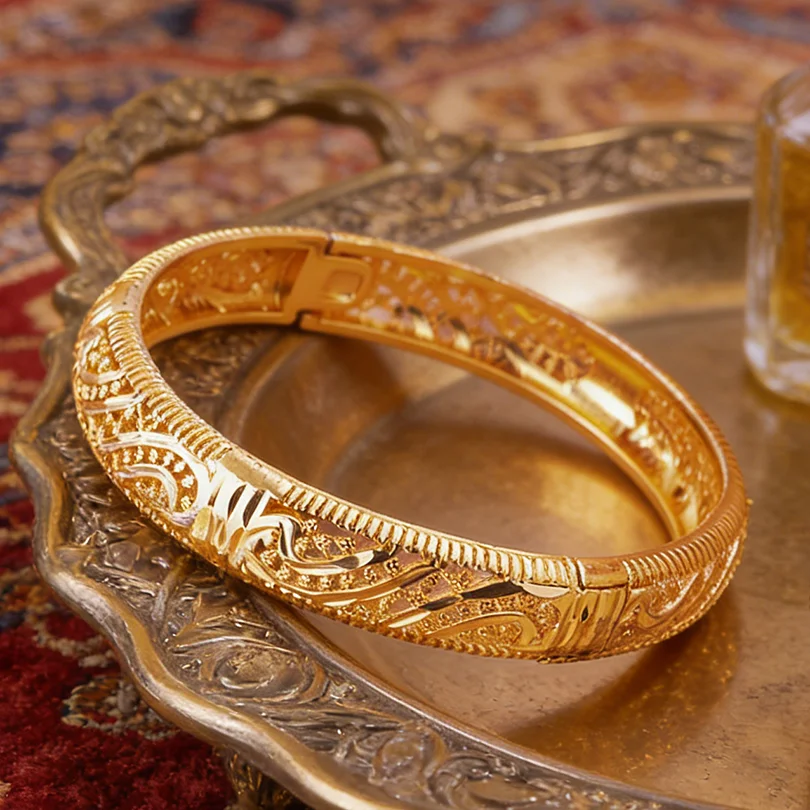 24K Gold Color Bangles for Women Ethiopian Middle East Wedding Jewelry, Dubai Bracelets Wedding Jewelry