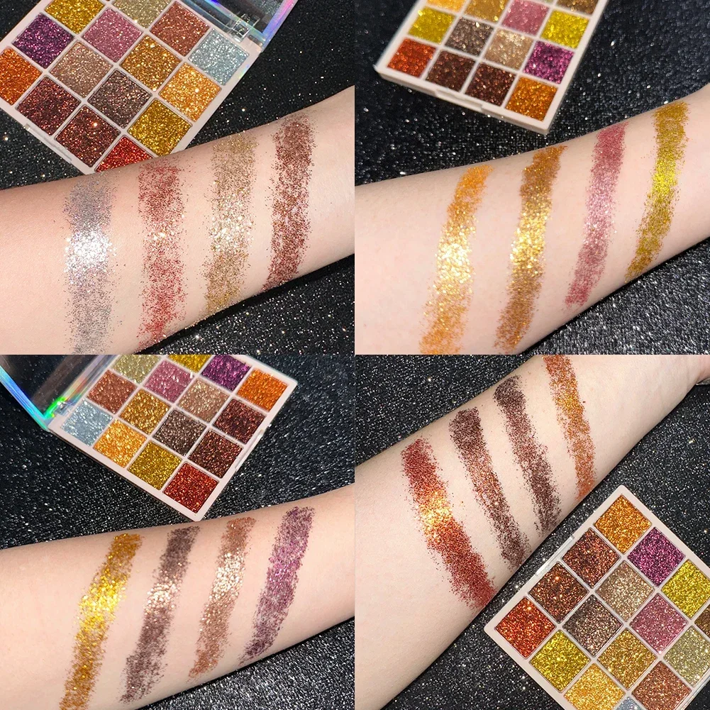 16 สีอายแชโดว์ Glitter Palette Shimmer Multicolor สีทอง Sparkle เลื่อมเสร็จสิ้น Body Face แต่งหน้า Stage Party แต่งหน้า