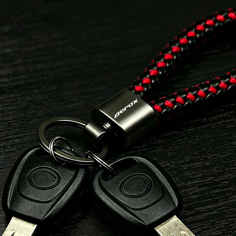 For Yamaha YQ50 Aerox MBK Nitro Motorcycle Braided rope Hand Woven Leather KeyChain Detachable Metal 360 Degree Rotating