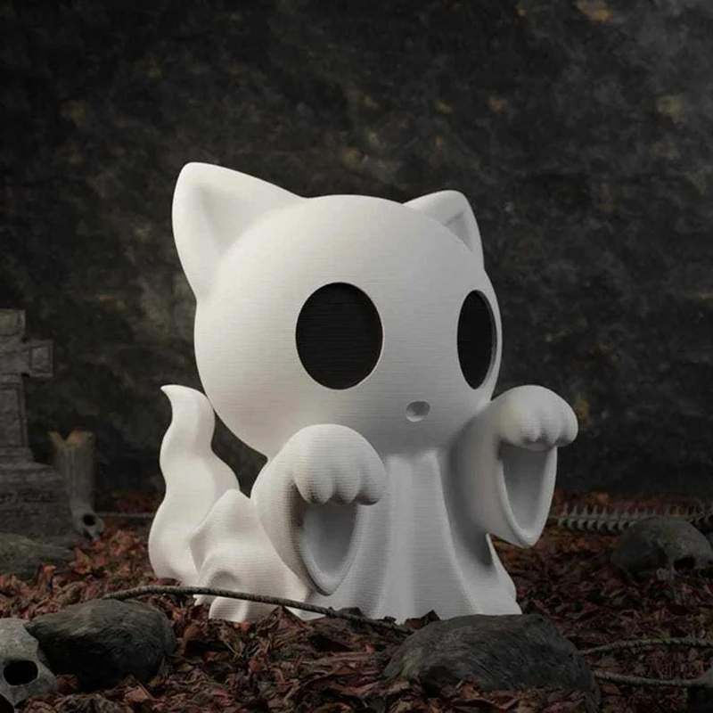 Halloween Cat Ghost Statue-3D Printed Cute Ghost Cat Desktop Decoration Halloween Home Resin Ghost Statue Decorations-A57M