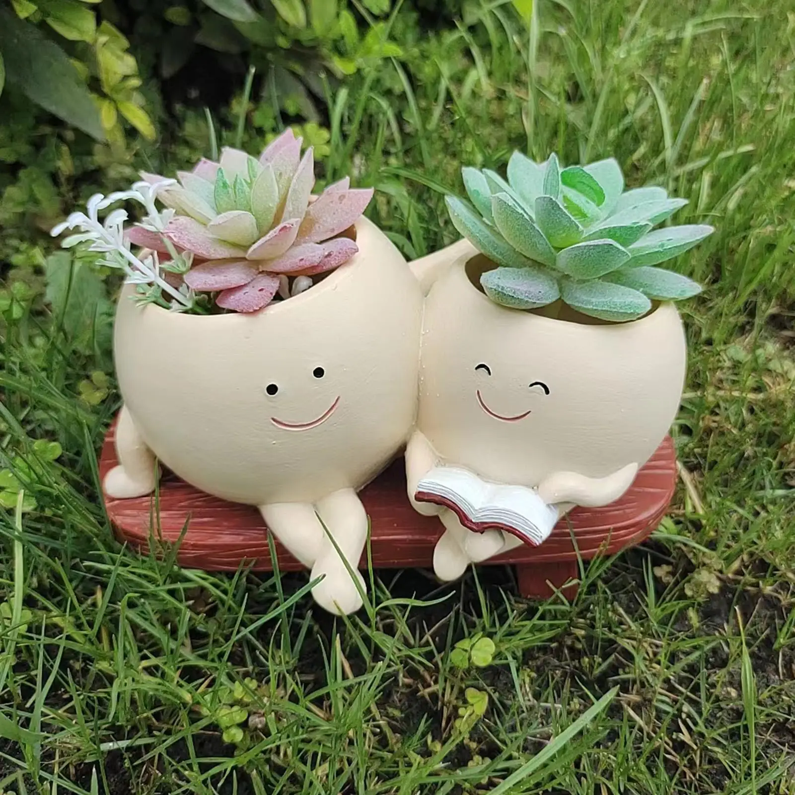 Smile Face Planter Resin Flower Pot Planter With Drainage Hole Novelty Design SucculentFlower Pot Indoor Outdoor Homes Garden