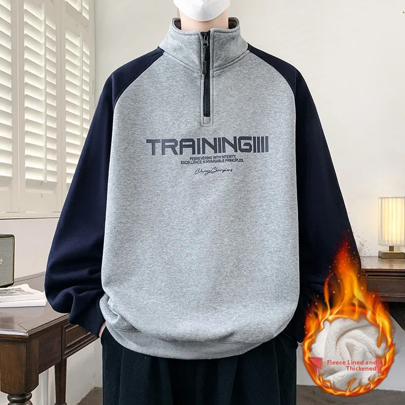 

Autumn Winter Thiened Fce Hoodie Men's Faion Casual All-Match Jaet Stand Collar Base irt Top Youth ular Cotton ...