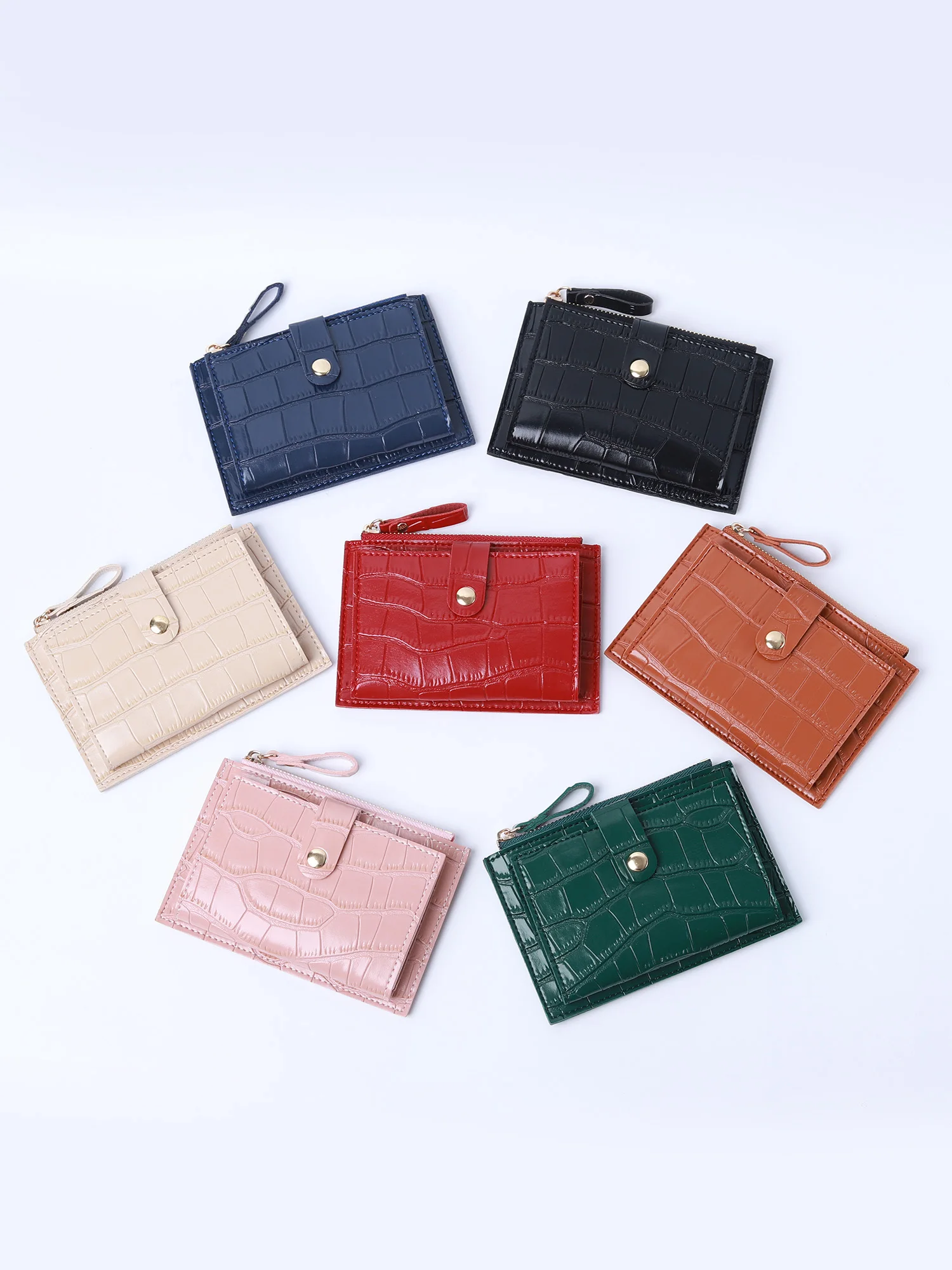 Mini Minimalistischer PU-Leder Kartenhalter für Damen, Stilvolles Krokodilmuster, Kreditkartenhalter, Kleine und Tragbare Geldbörse mit Reißverschluss – Detail 13
