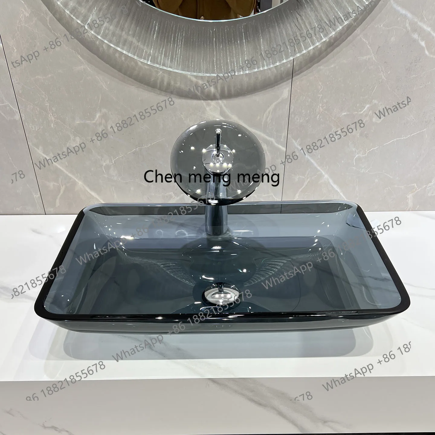 

Tempered glass counter basin, transparent washbasin, bed and breakfast washbasin, gray rectangle