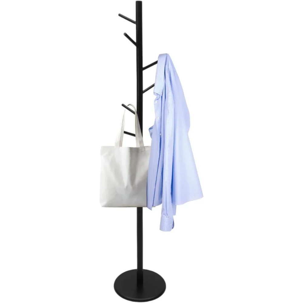 solid wood coat rack and stand, free standing clothes hanger with 8 hooks and 3 adjustable height, perchero, hat stand, coat han