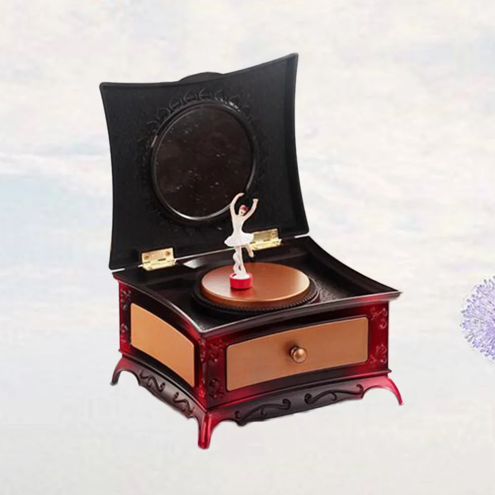 Custodia per gioielli con scatola musicale classica rossa con specchio per bambine. Portagioie elegante e resistente