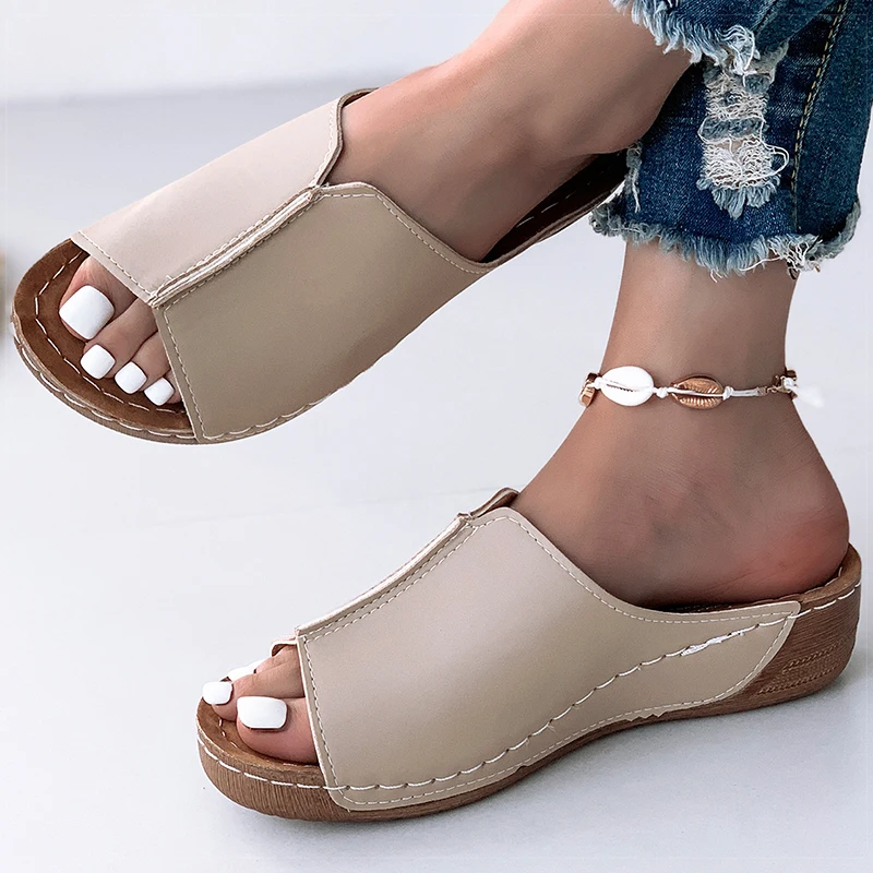 Women's Sandals 2025 Summer Shoes Women Soft Heels Sandals Low Platform Slippers Summer Sandalias Mujer Indoor Outdoor Footwear image 4