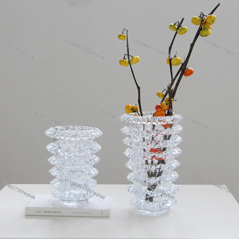 Light Luxury Crystal Thick Bottom Glass Vase for Living Room Creative Flower Arrangement High End Ornament