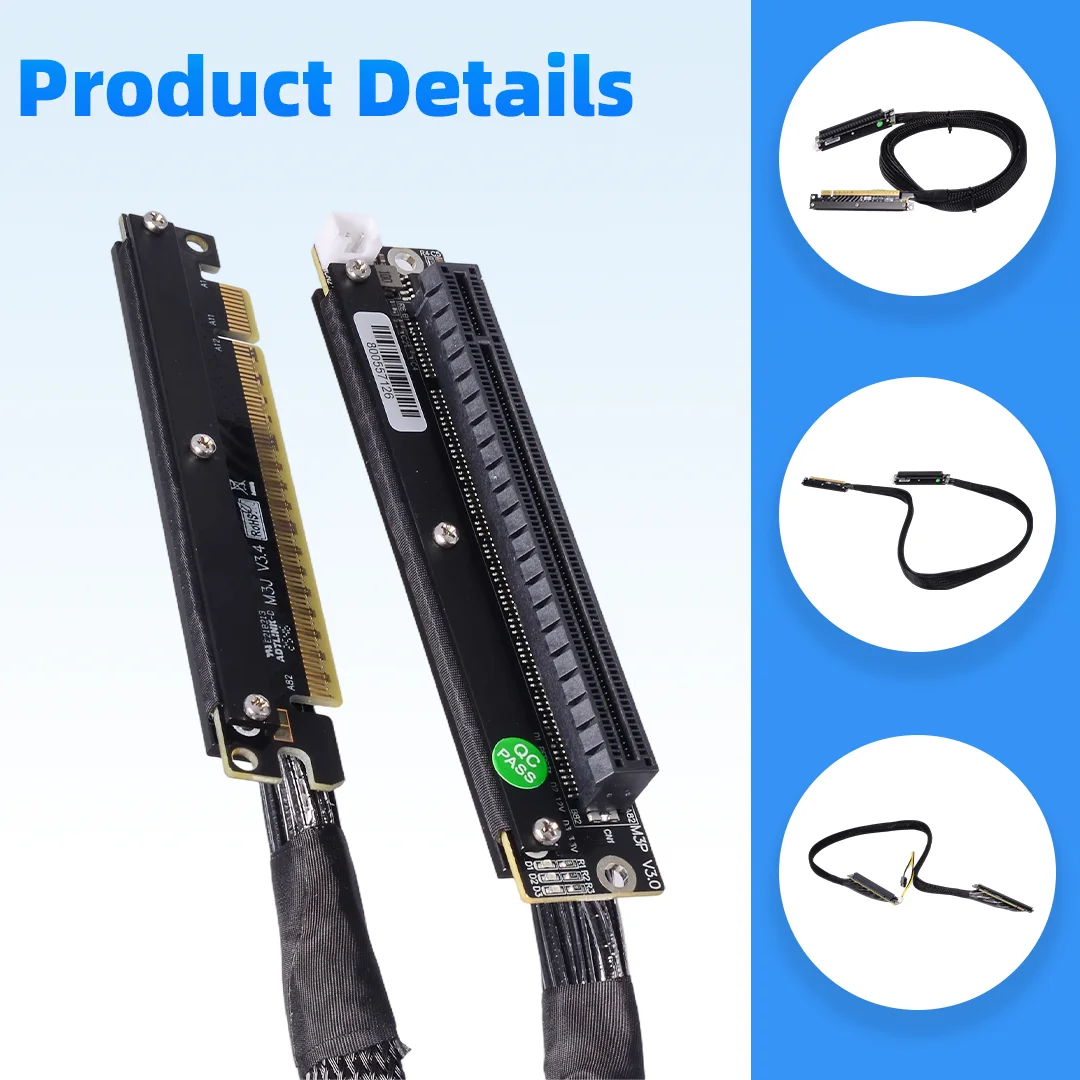 ADT-Link Dual Reverse PCIe 4.0 X16 GPU Extension Cable 20-100cm Full Speed Gen4 Riser for RTX 4090 RX7900XTX Gaming PC Server