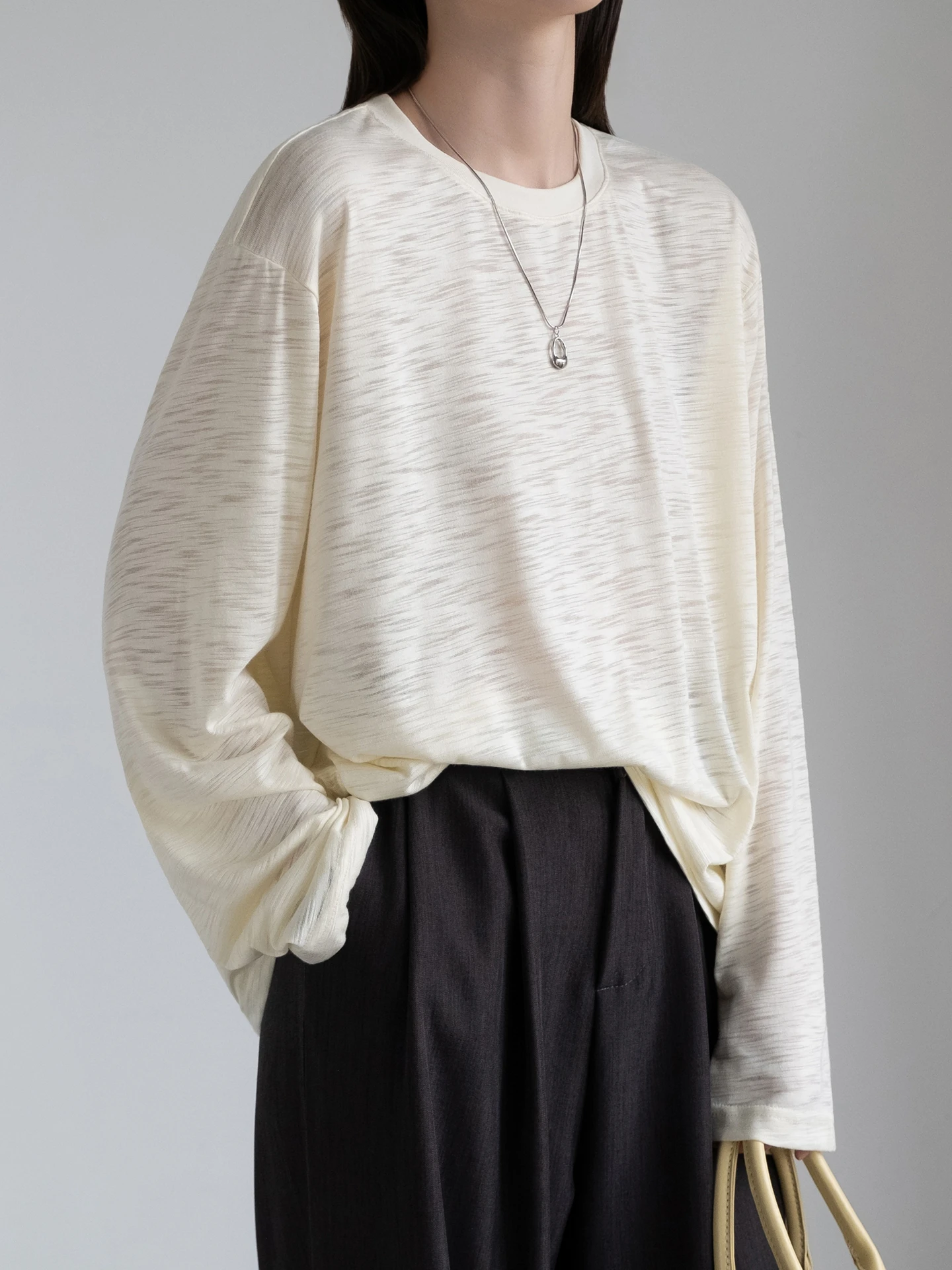 

Loose Long Sve round Ne T-irt Women's Outerwear Spring Summer New Sle Slimming Base irt Top Thin Comfortable Breat...