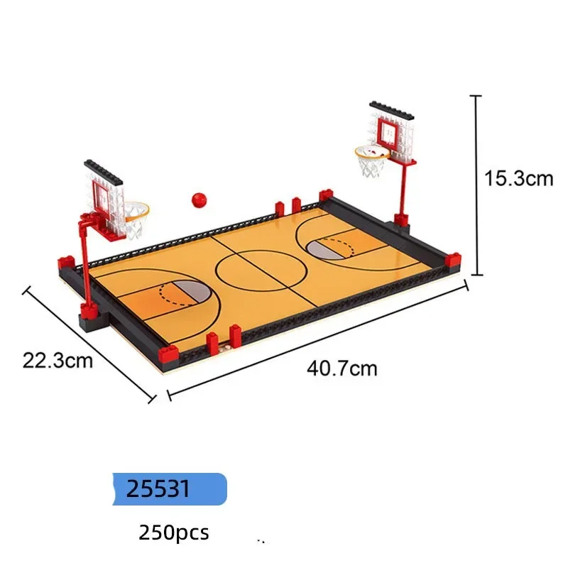 Voetbalstadion Basketbalveld Bouwsteen, Voetbal Basketbal Sport Bordspelblok met Speler Figuur DIY Bouwsteen