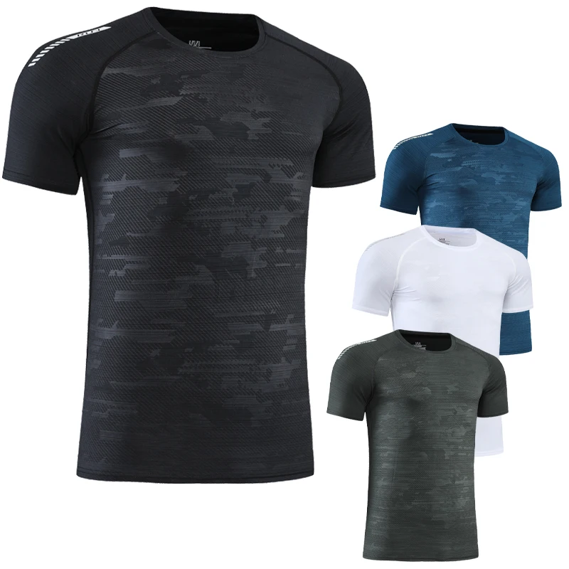 Men Sport T-shirts Quick Dry Breathable Workout Short Sleeve Prints Running Gym Sportswear Tee Jogging Shirts Fitness Tees