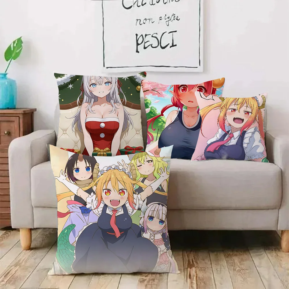 Pillow Covers Cartoon Kobayashi San Chi No Maid Dragon Sofa Decorative Home Double-sided Printing Short Plush Cute Cushion Cover