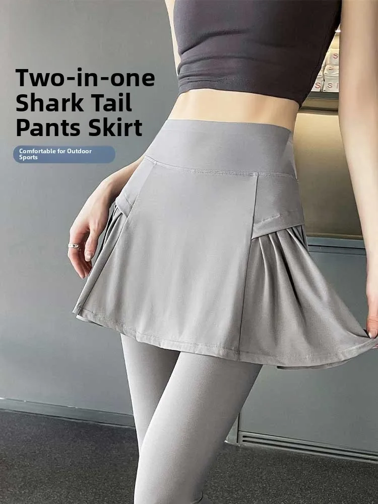 

High Waist Yoga Fitn Pants Women's Nine Points Sports Bot Outdoor Wear kets Person Inteated Skirt Design